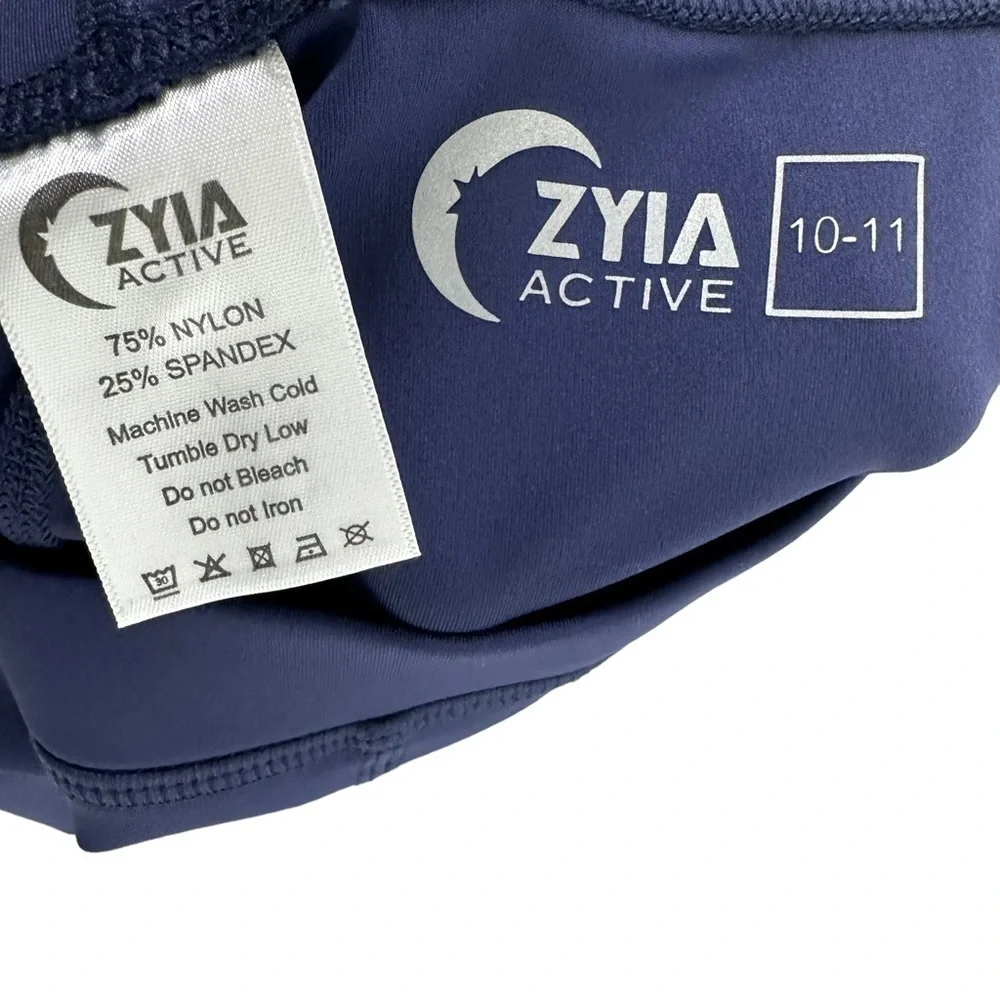 Zyia Active Girls Leggings Size 10-11 Blue Scalloped Ankles Gymnastics Dance